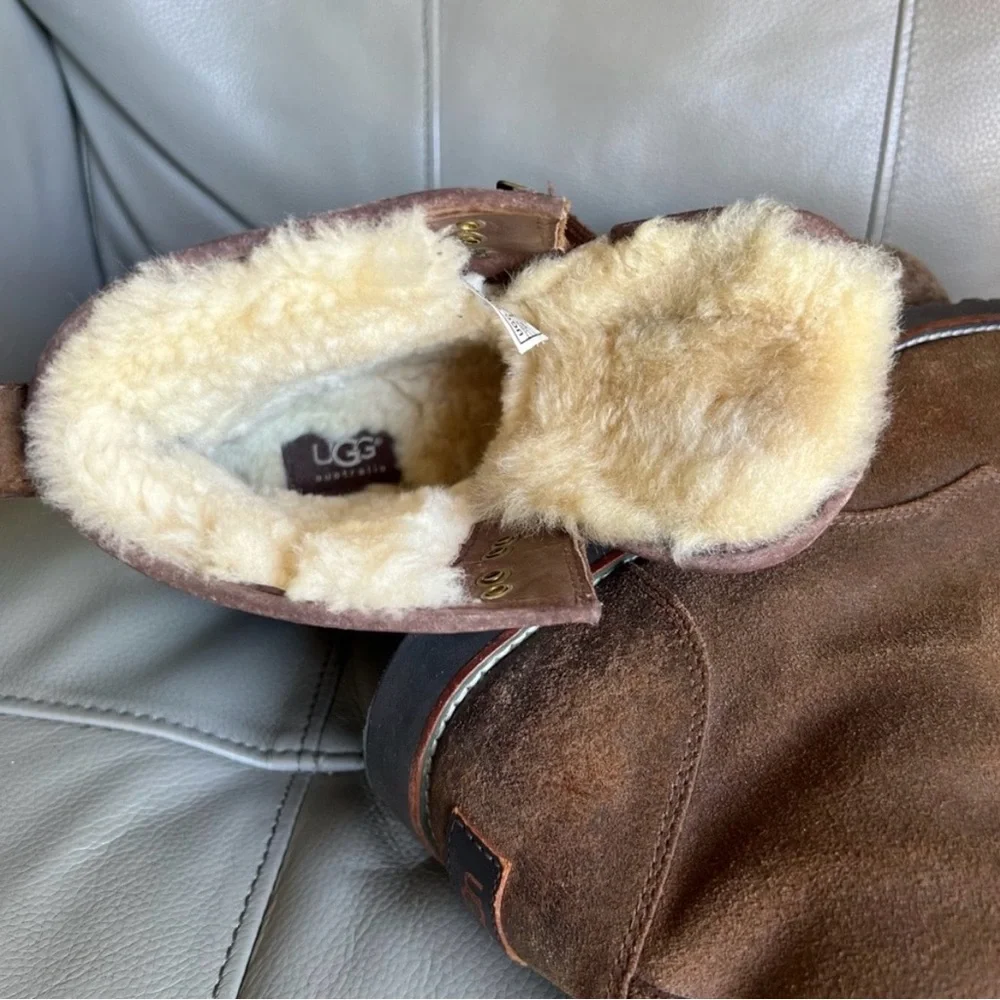 UGG Hannen TL Boots Sz 10 Waterproof Winter Leather Sheepskin Work Warm Brown